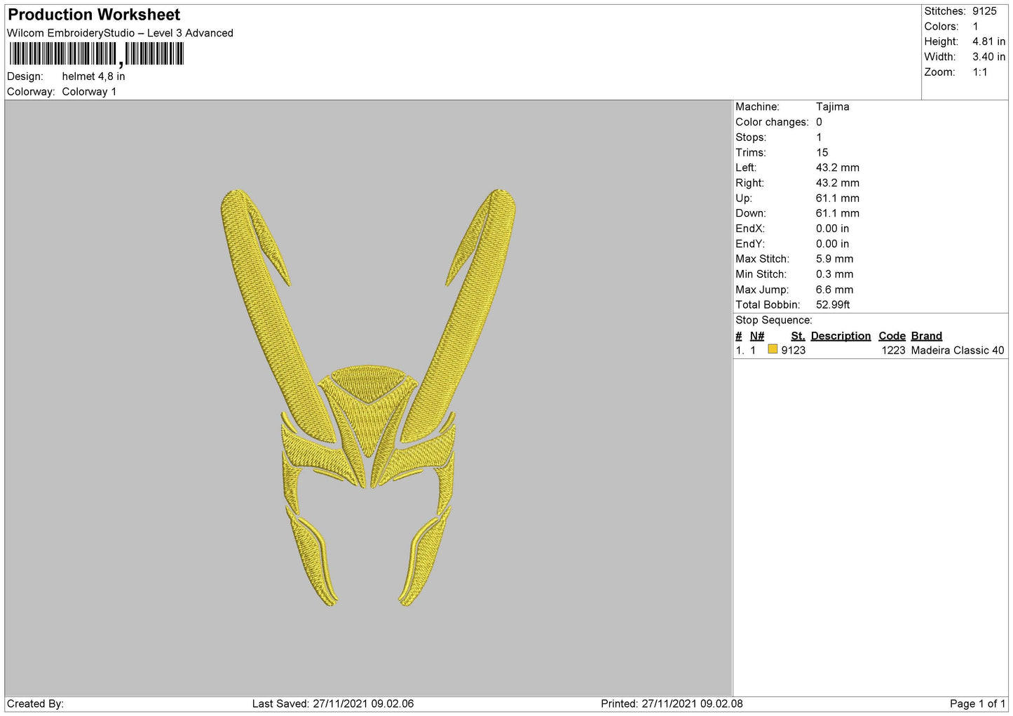 Helmet Embroidery File 4 size
