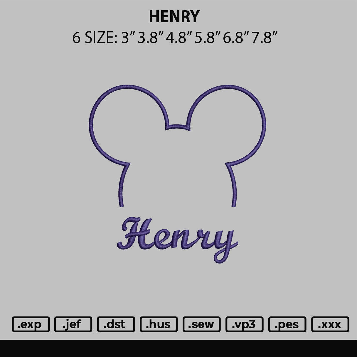 Henry Embroidery File 6 sizes