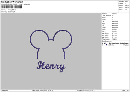 Henry Embroidery File 6 sizes