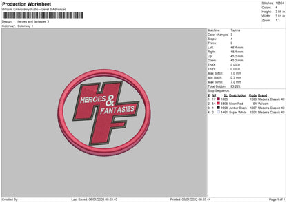 Heroes And Fantasies Embroidery File 4 size