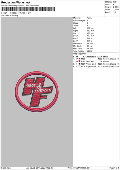 Heroes And Fantasies Embroidery File 4 size