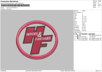 Heroes And Fantasies Embroidery File 4 size