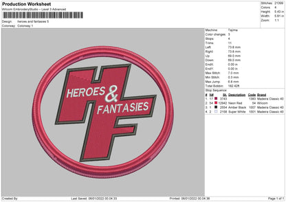 Heroes And Fantasies Embroidery File 4 size