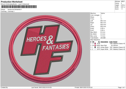Heroes And Fantasies Embroidery File 4 size