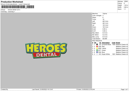 Heroes Dental Embroidery File 4 size