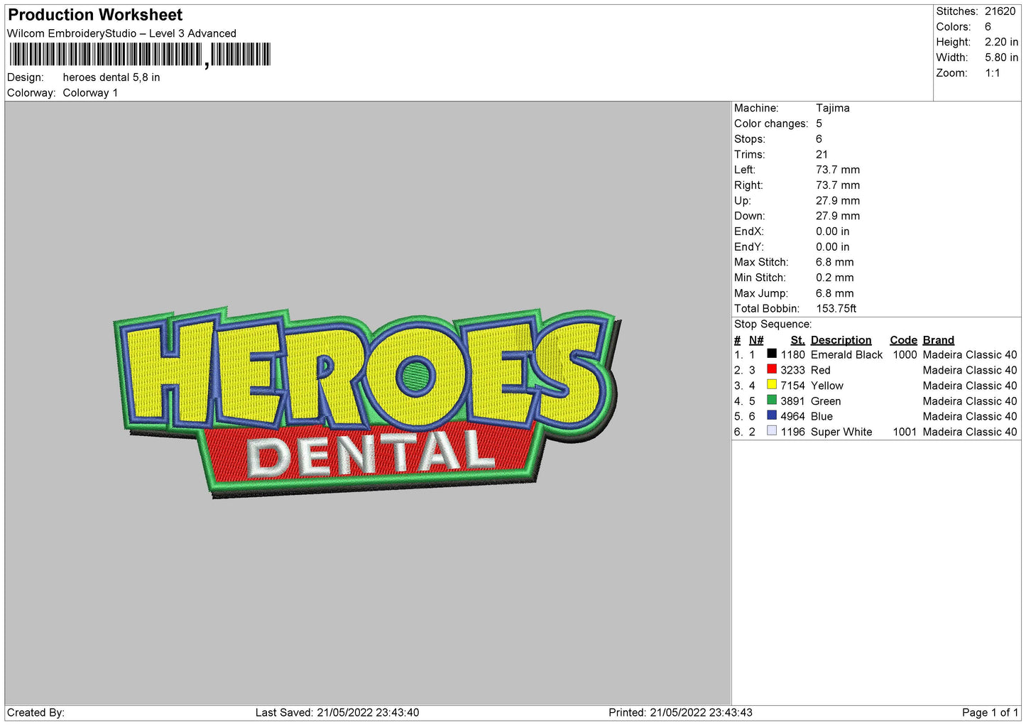 Heroes Dental Embroidery File 4 size
