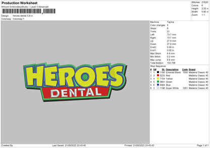 Heroes Dental Embroidery File 4 size