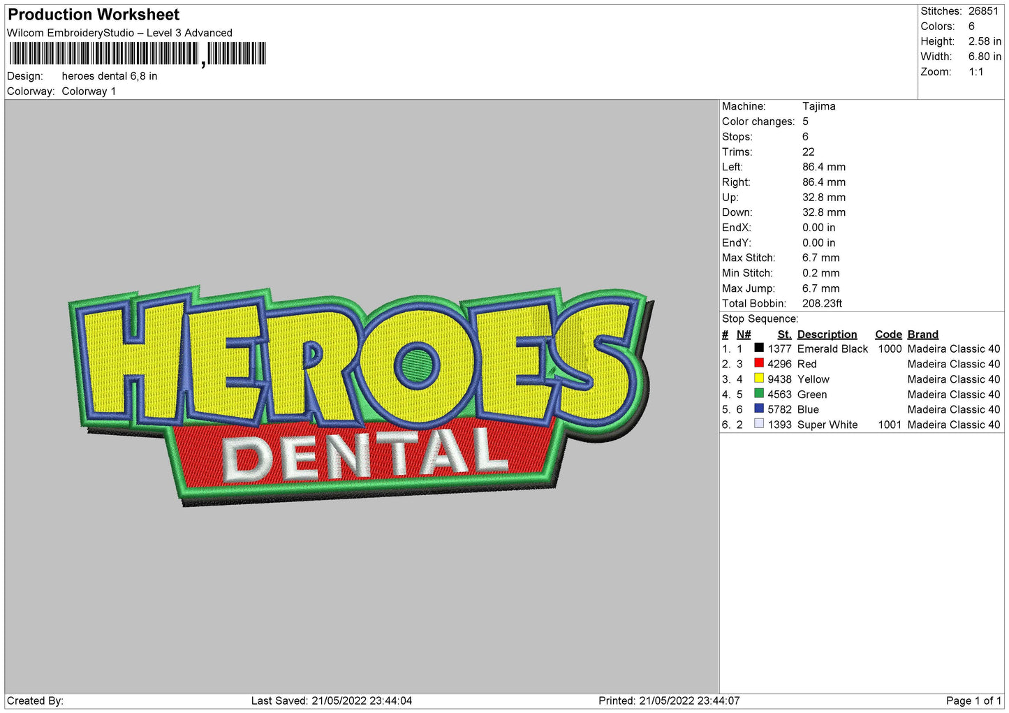 Heroes Dental Embroidery File 4 size