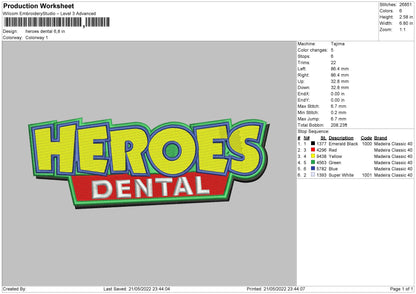 Heroes Dental Embroidery File 4 size