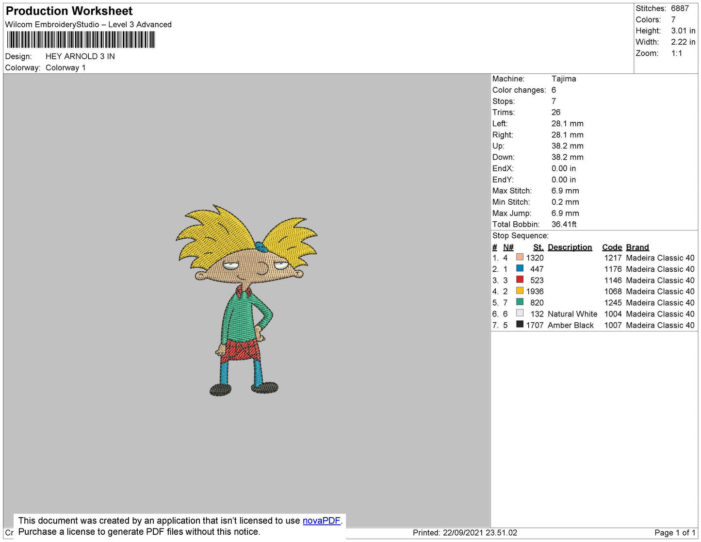 Hey Arnold Embroidery File 4 size