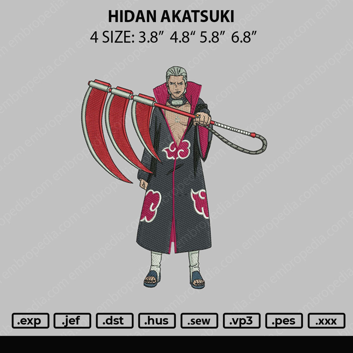 Hidan Akatsuki Embroidery File 4 size