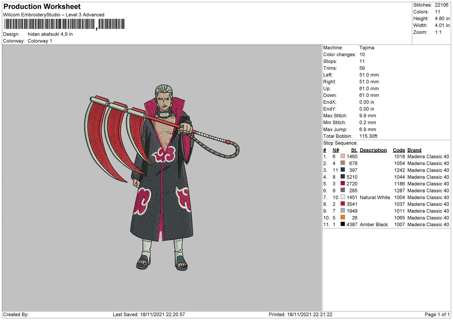 Hidan Akatsuki Embroidery File 4 size