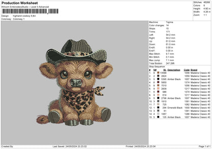 Cow Hat Embroidery File 6 sizes
