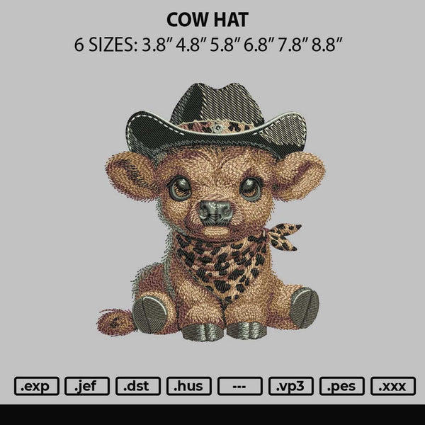 Cow Hat Embroidery File 6 sizes