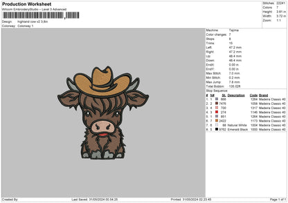 Cow Hat V3 Embroidery File 6 sizes