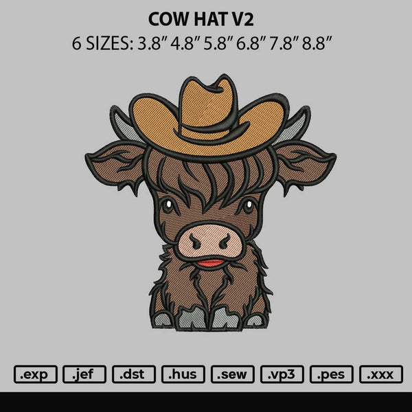 Cow Hat V3 Embroidery File 6 sizes