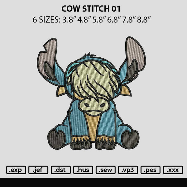 Cow Stitch 01 Embroidery File 6 sizes