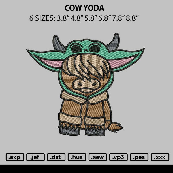 Cow Yoda Embroidery File 6 sizes