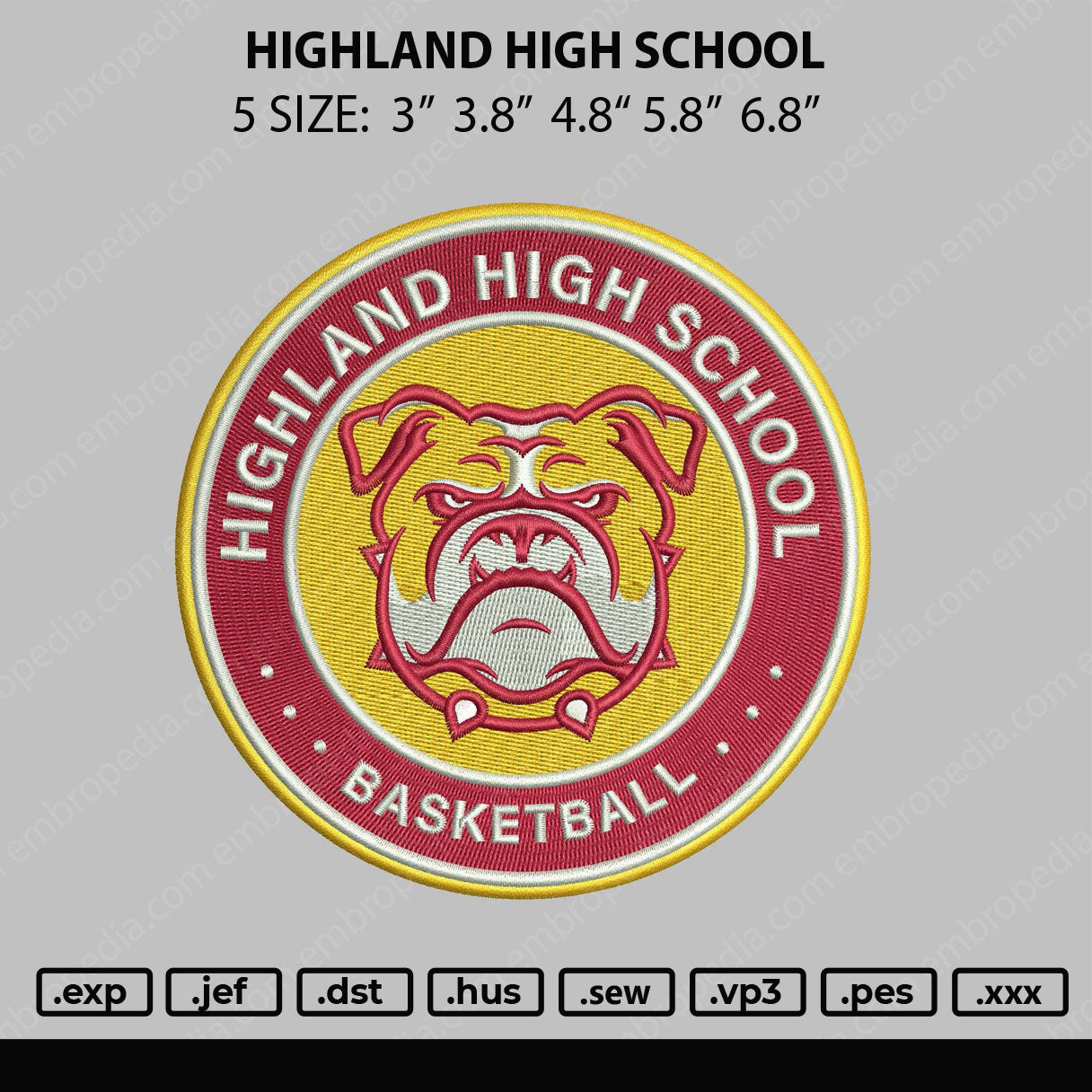 Highland High School Embroidery File 5 size