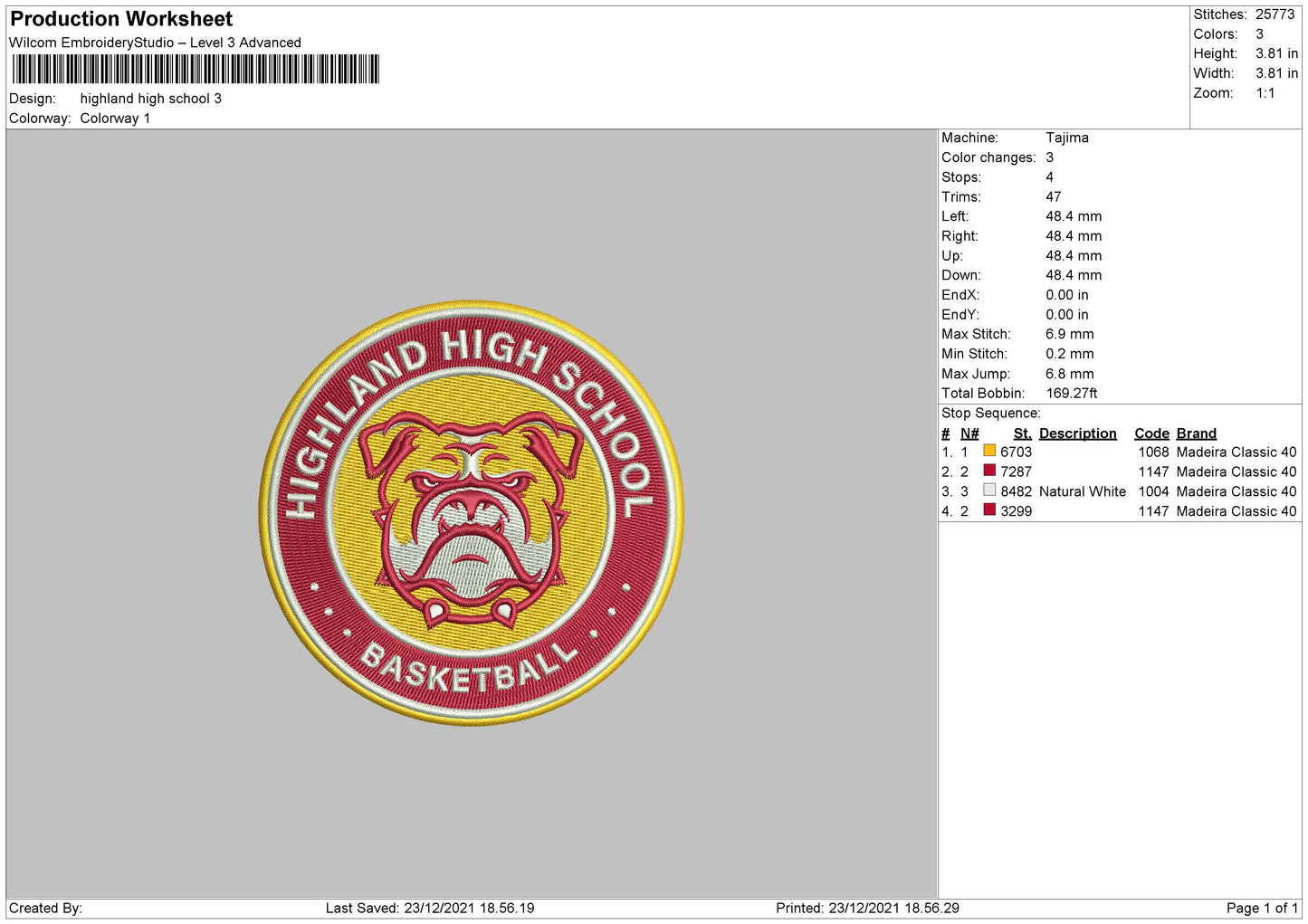 Highland High School Embroidery File 5 size