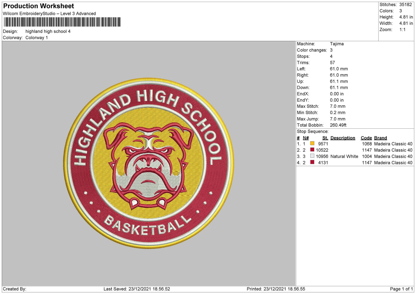 Highland High School Embroidery File 5 size
