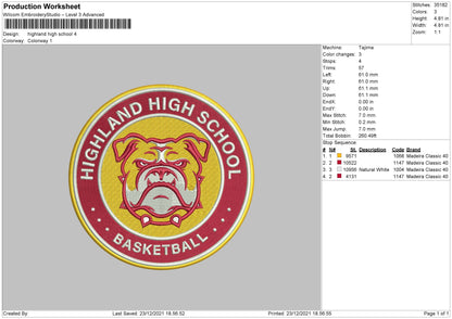 Highland High School Embroidery File 5 size