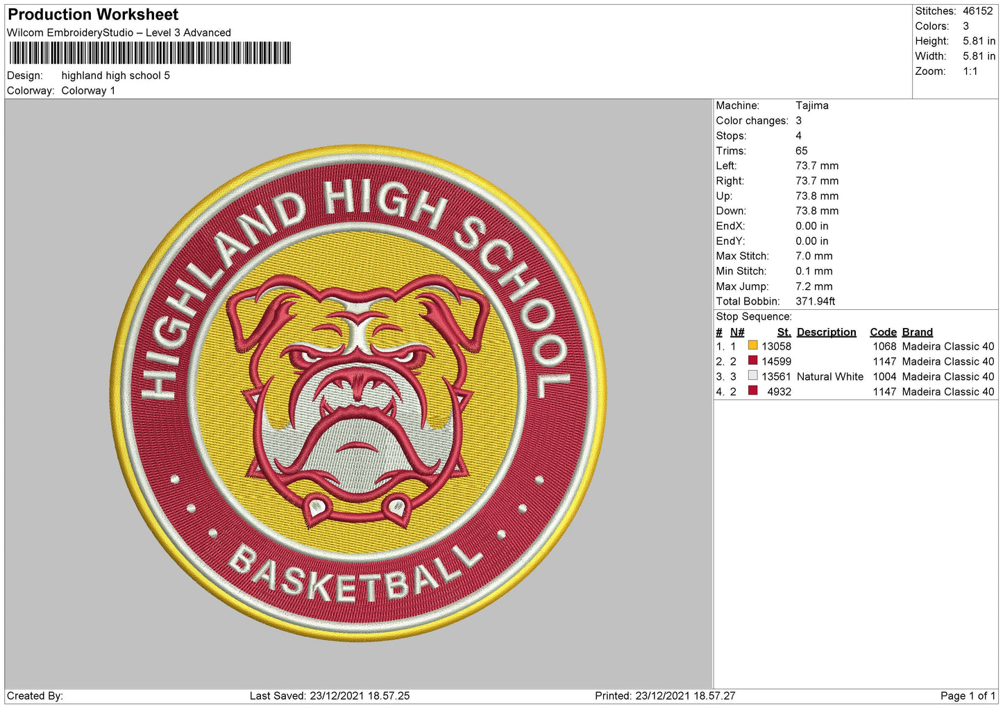 Highland High School Embroidery File 5 size
