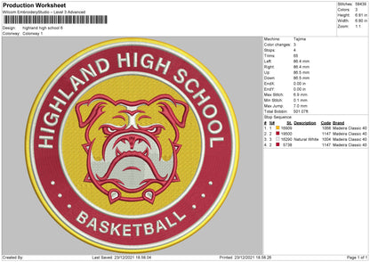 Highland High School Embroidery File 5 size