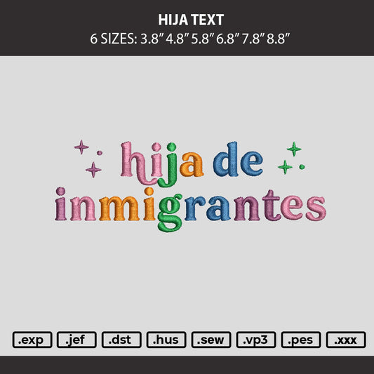 Hija Text Embroidery Machine Design File 6 sizes