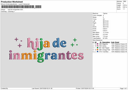 Hija Text Embroidery Machine Design File 6 sizes