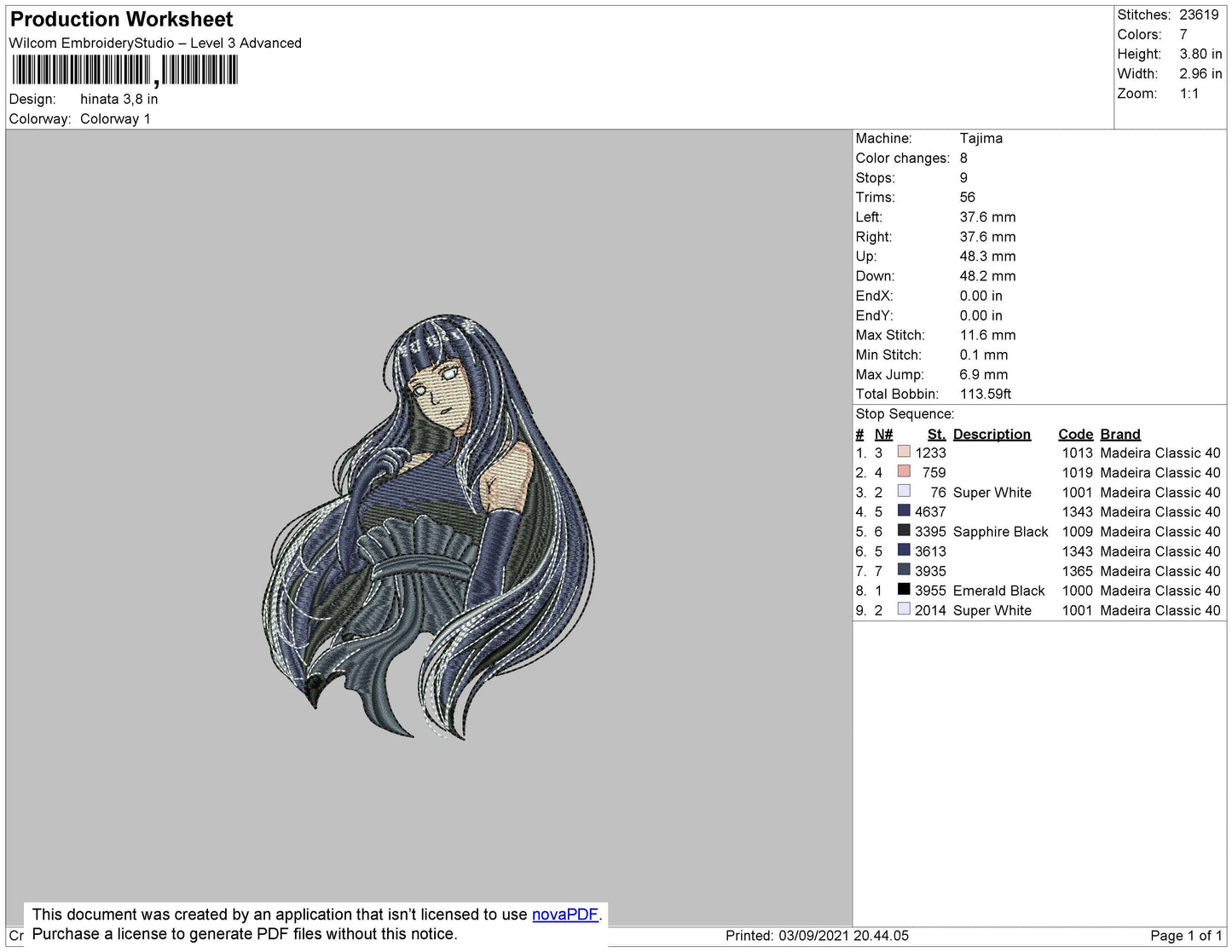 Hinata Embroidery File 4 size