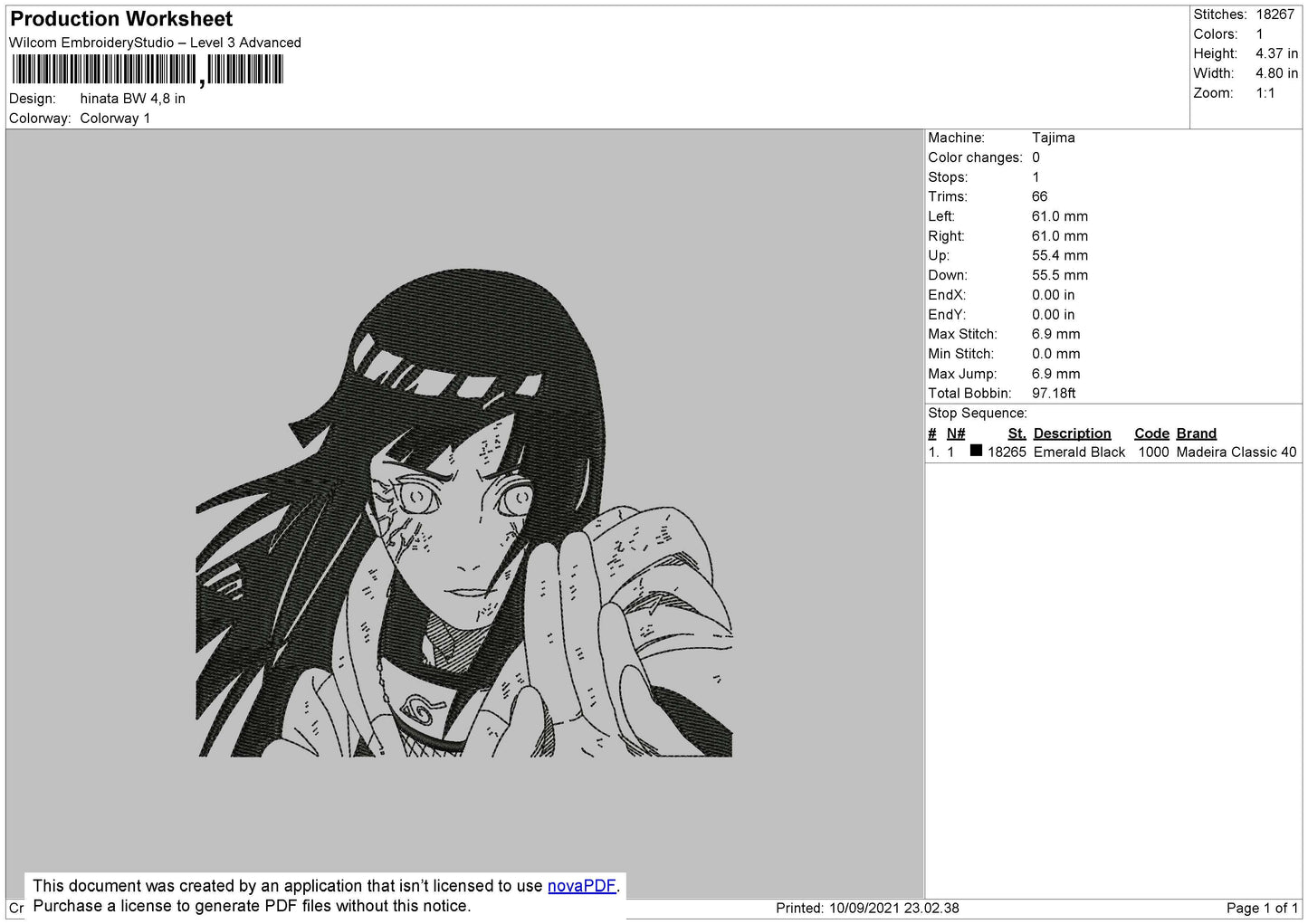 Hinata BW Embroidery File 4 size