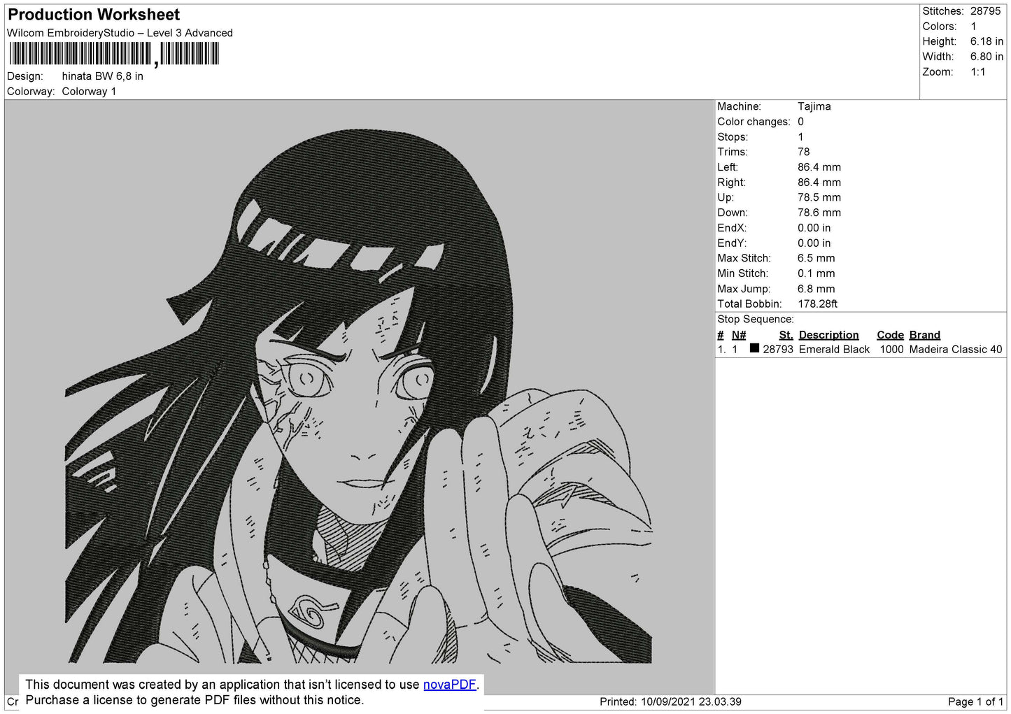 Hinata BW Embroidery File 4 size