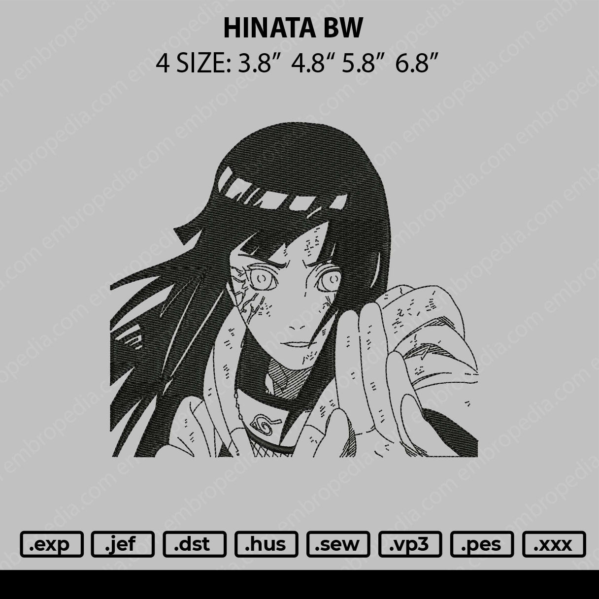Hinata BW Embroidery File 4 size
