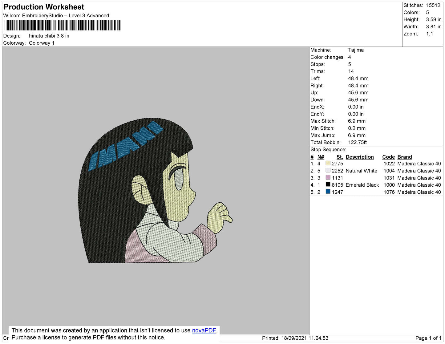 Hinata Chibi Embroidery File 4 size