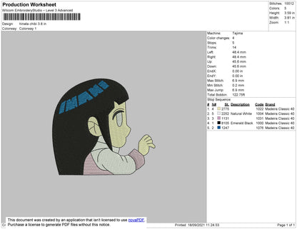Hinata Chibi Embroidery File 4 size