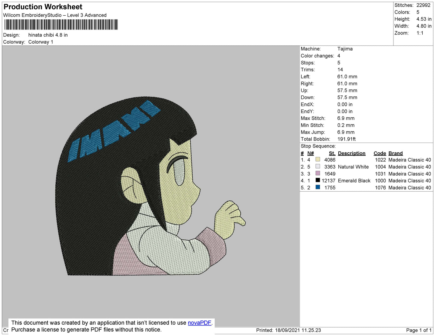 Hinata Chibi Embroidery File 4 size