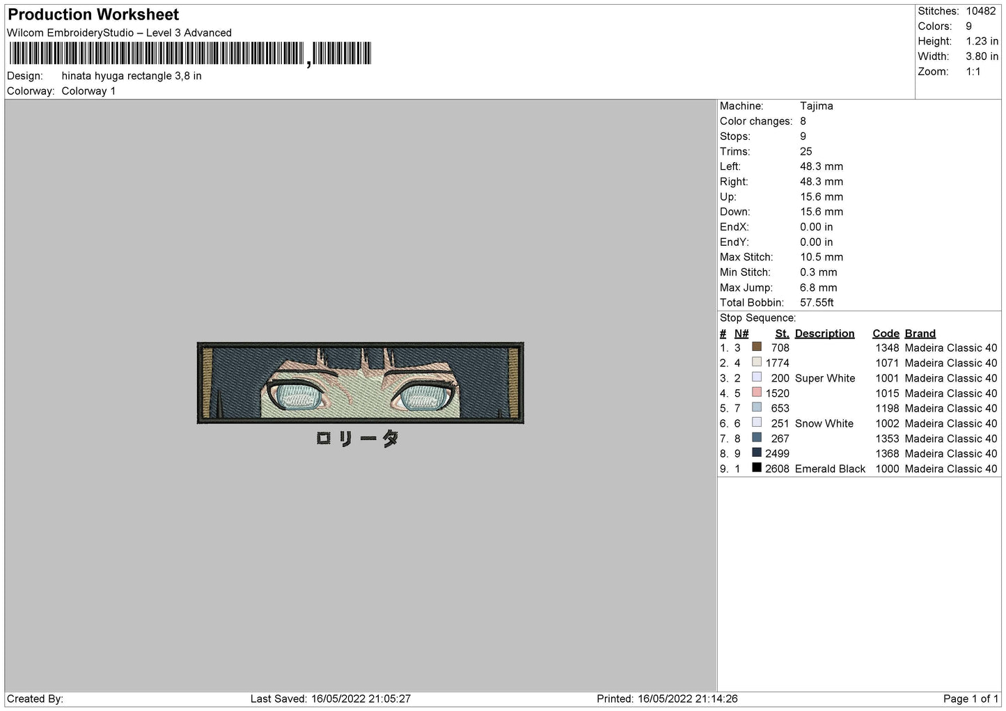 Hinata Hyuga Rectangle Embroiery File 4 size