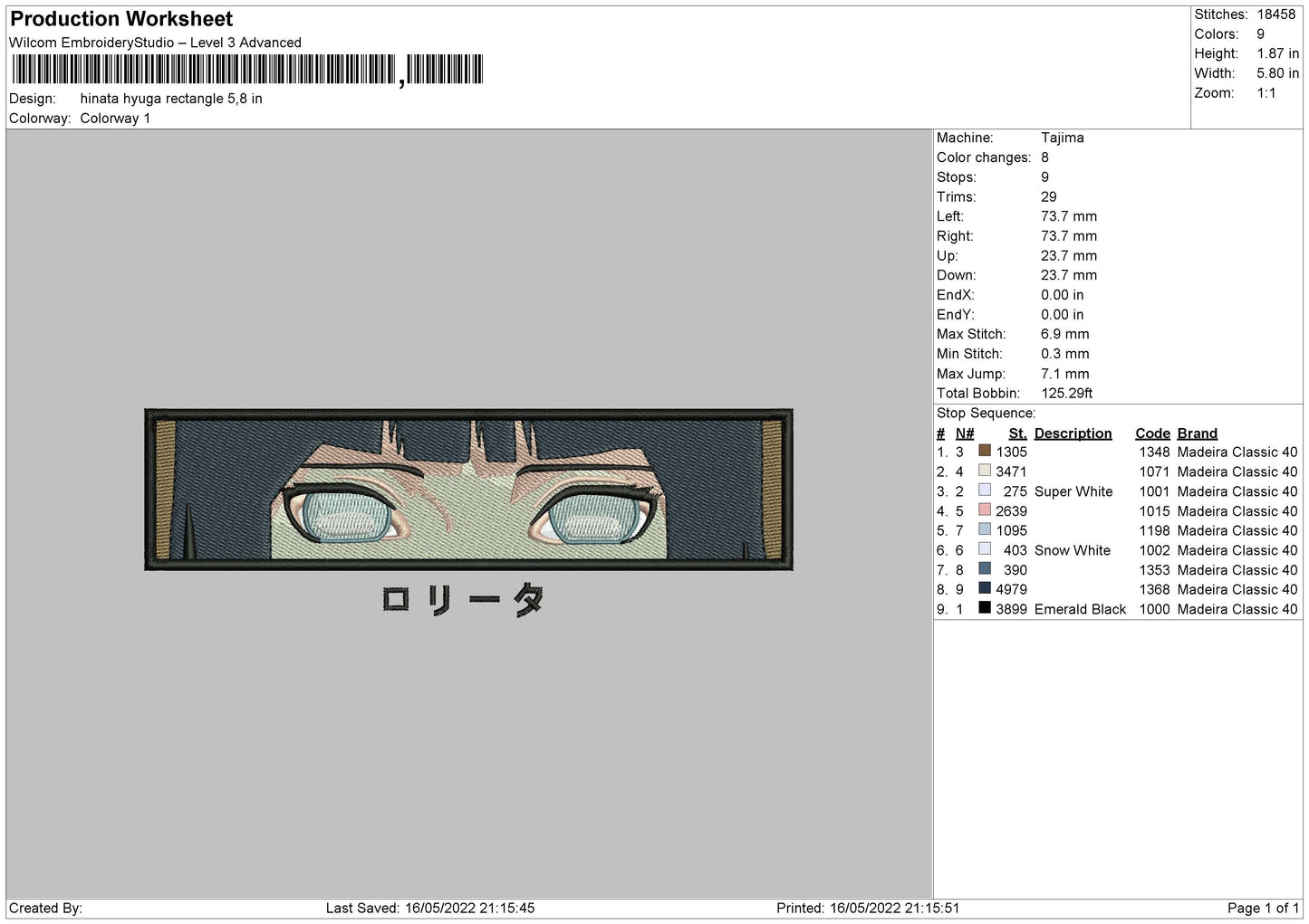 Hinata Hyuga Rectangle Embroiery File 4 size