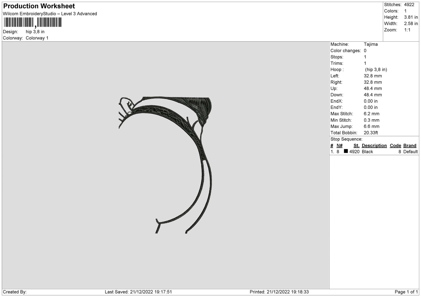 Hip Embroidery File 6 sizes