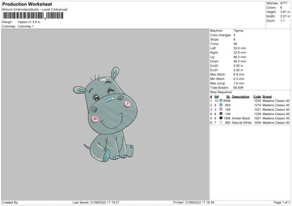Hippo v1 Embroidery File 5 sizes