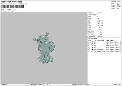 Hippo v1 Embroidery File 5 sizes