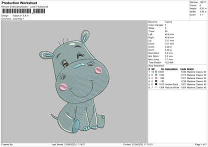 Hippo v1 Embroidery File 5 sizes