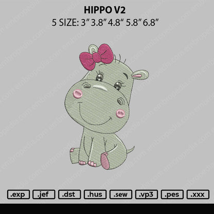 Hippo V2 Embroidery File 5 sizes