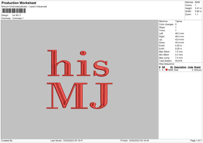 MJ Text Embroidery File 6 sizes