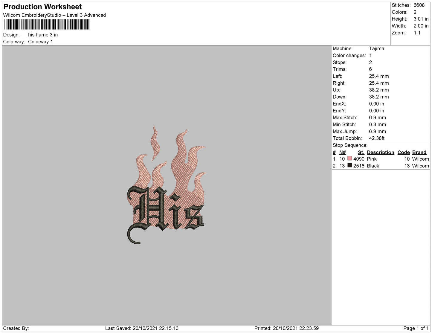 His Flames Embroidery File 4 Size