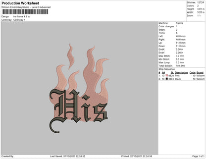 His Flames Embroidery File 4 Size
