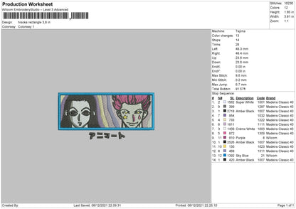 Hisoka Rectangle 003 Embroidery File 4 size