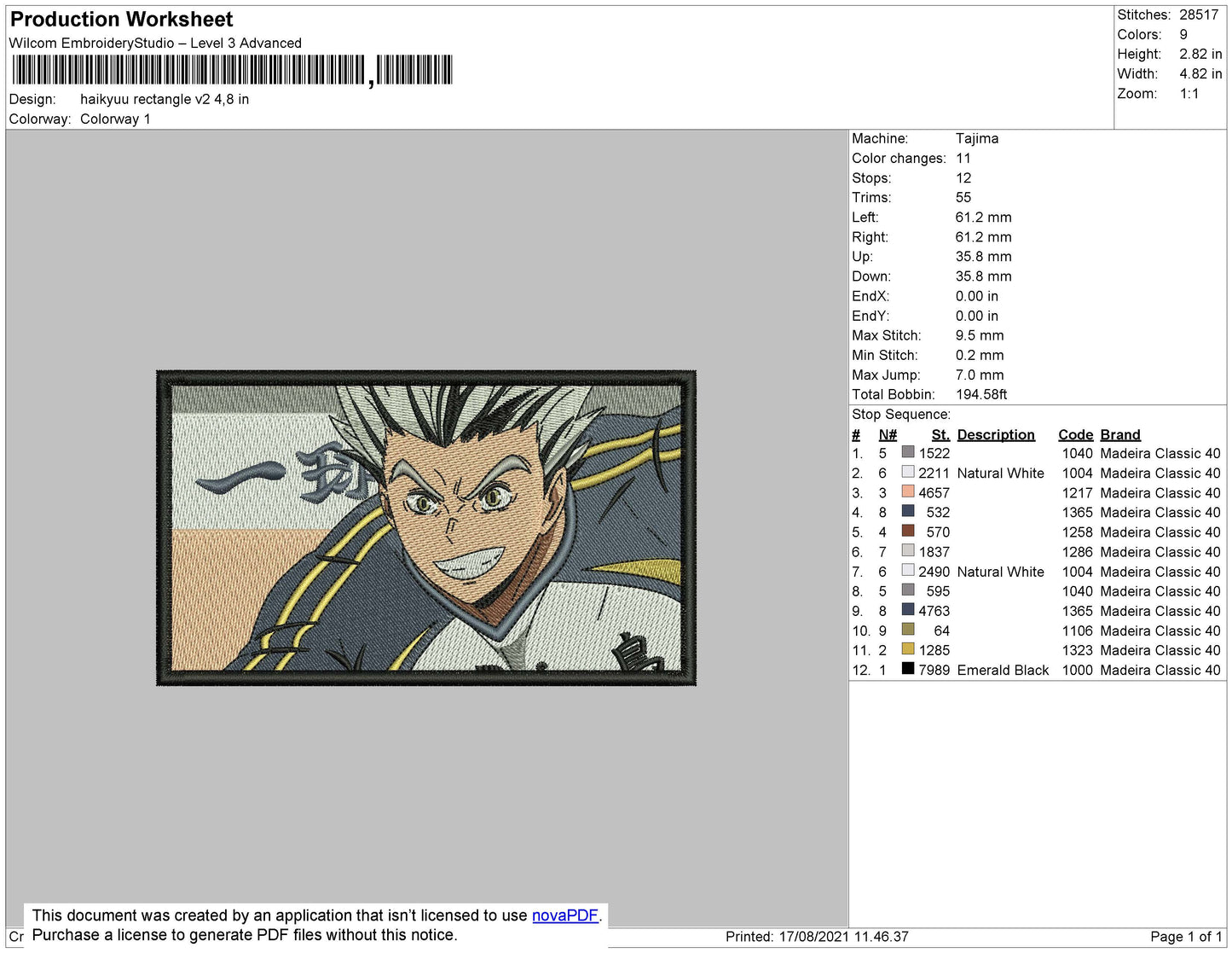 Haikyuu Rectangle V2 Embroidery File 4 size