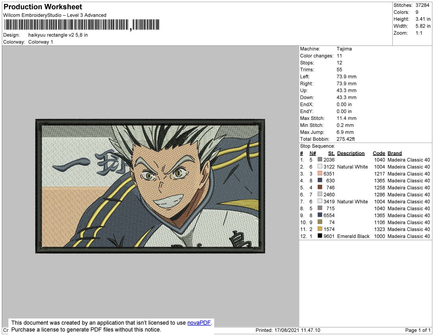 Haikyuu Rectangle V2 Embroidery File 4 size